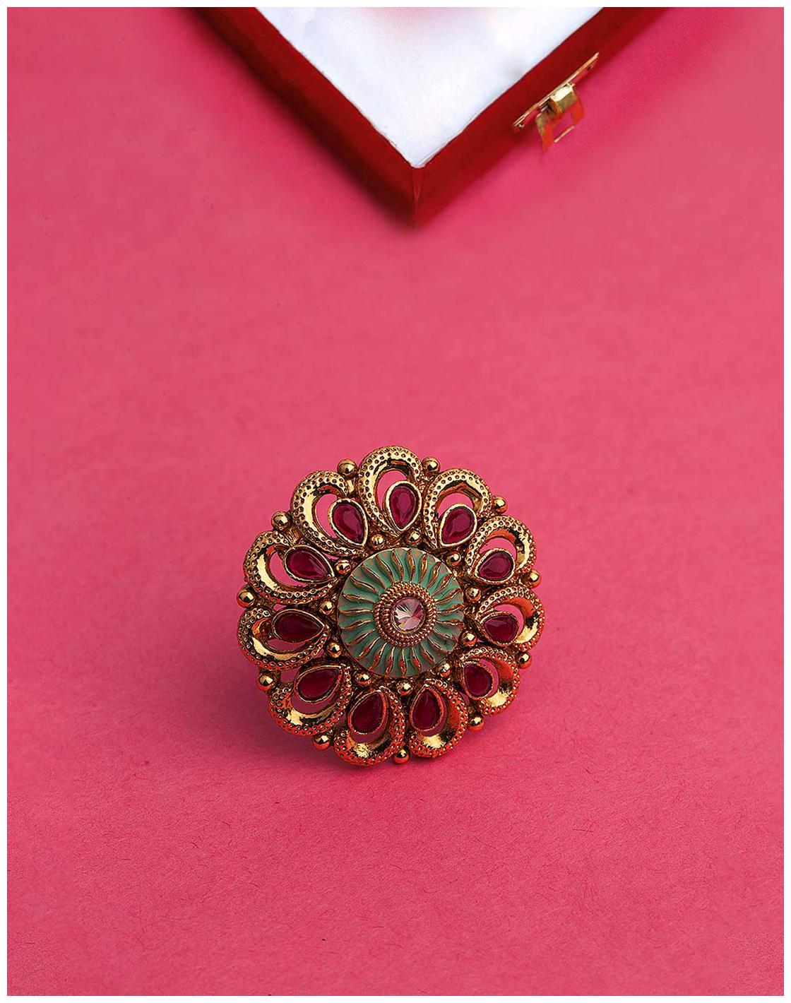 

Voylla Ethnic Enamel Brass Statement Ring
