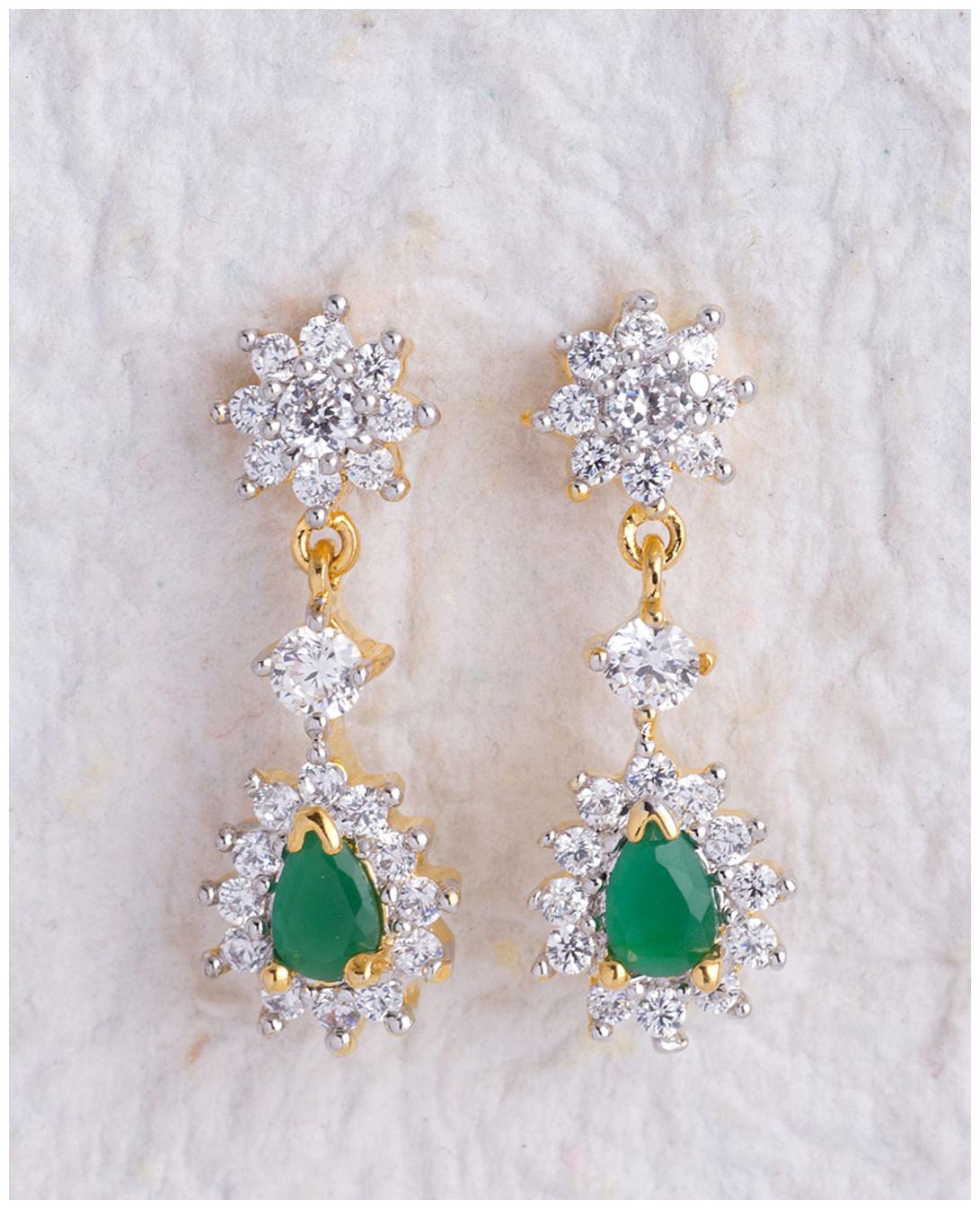 

Voylla Exquisite Earrings Adorned with White and Green Gems