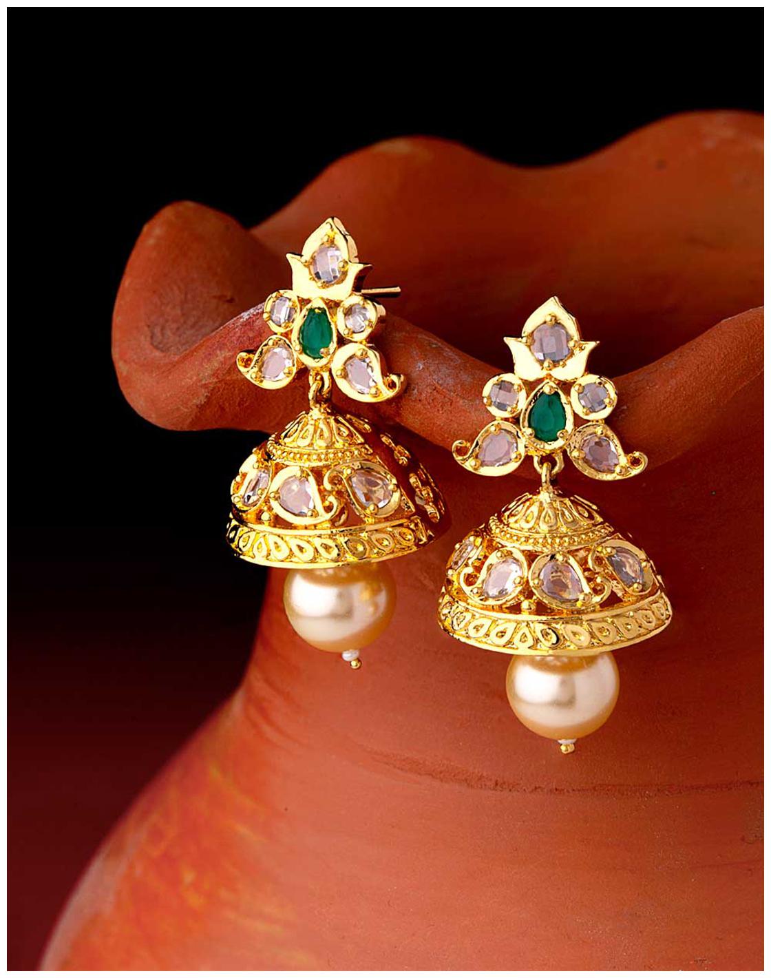 

Voylla Faux Pearls and CZ Gems Jhumka Earrings