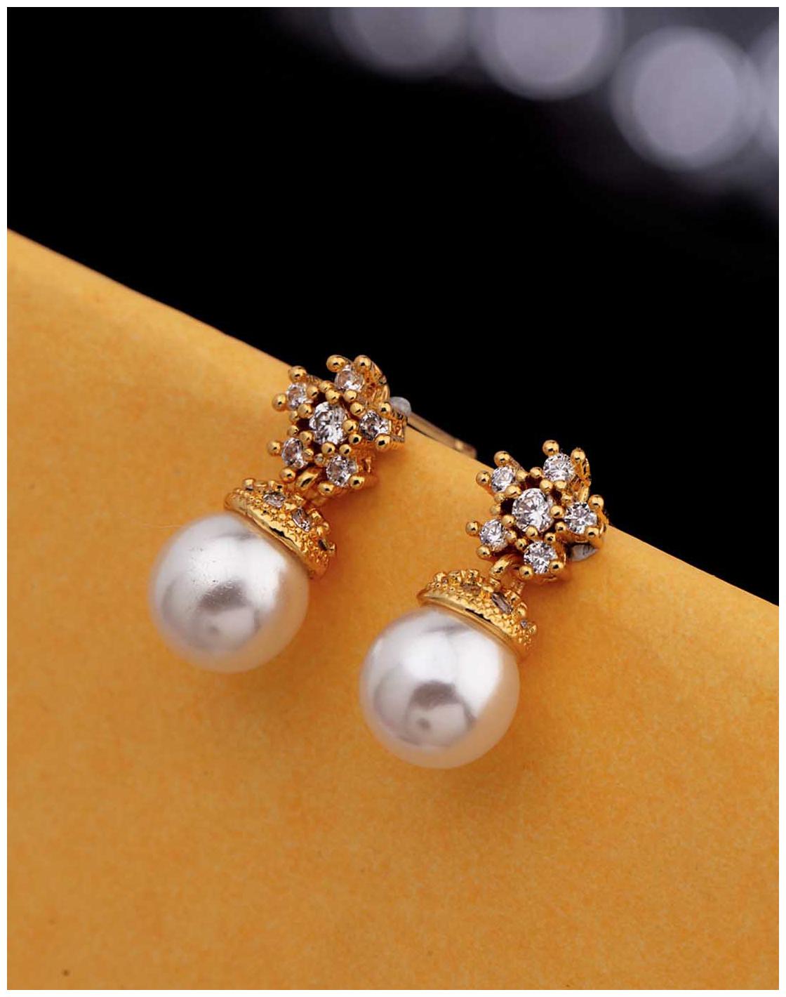 

Voylla Faux Pearls Adorned Brass Earrings