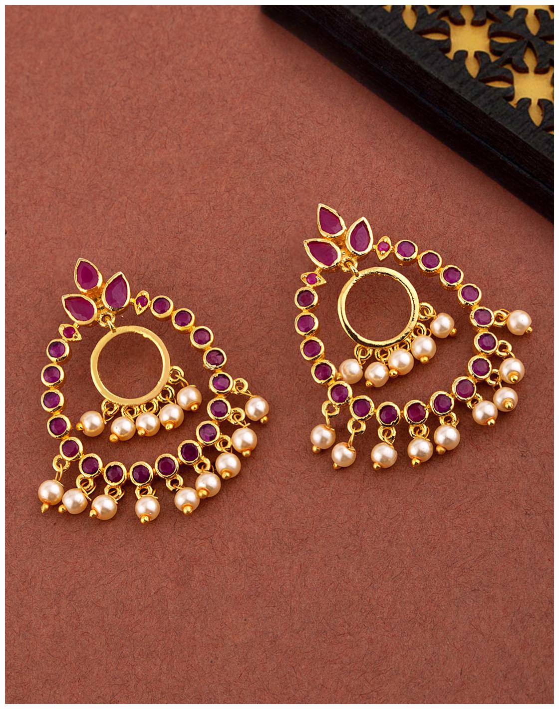

Voylla Faux Pearls and CZ Adorned Chandbali Earrings
