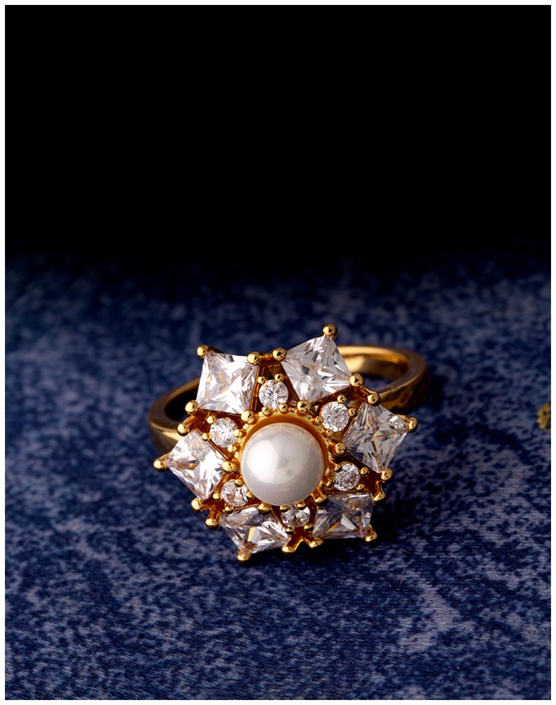 

Voylla Fidget Faux Pearl and CZ Gems Cocktail Ring