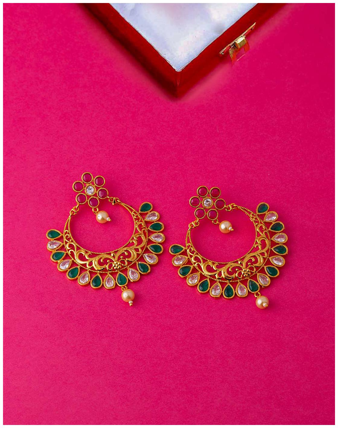 

Voylla Floral Motifs Ethnic Hoop Earrings