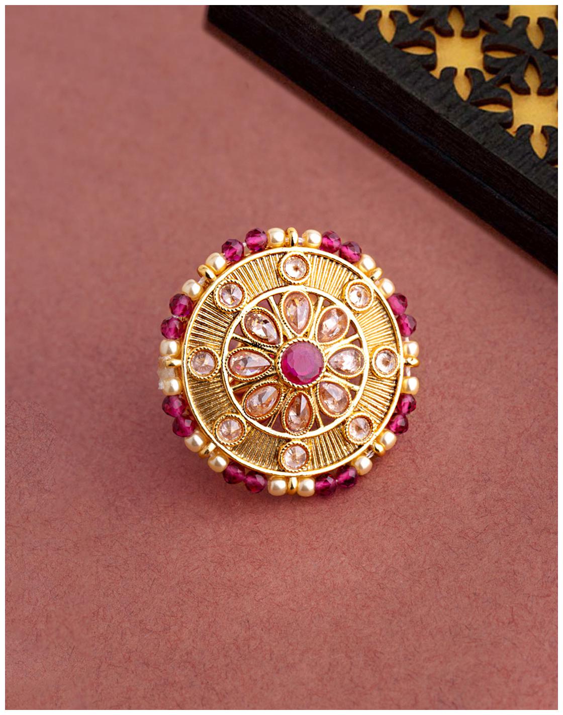 

Voylla Floral Motif Brass Statement Ring