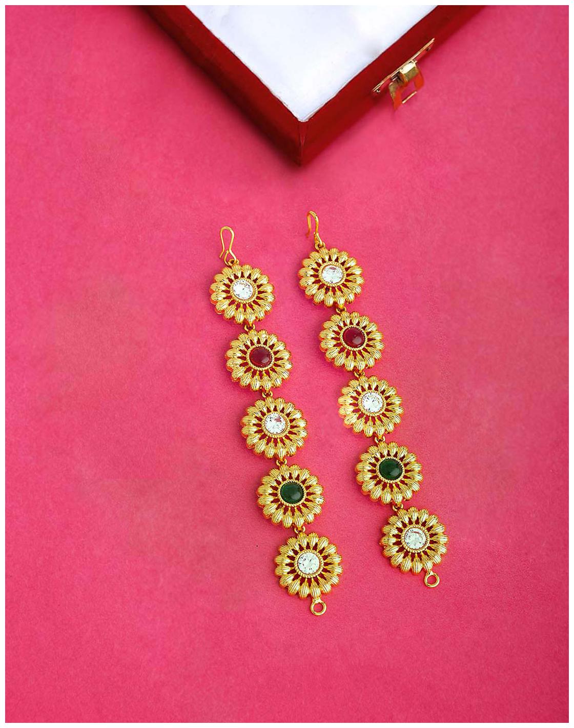 

Voylla Floral Motifs Gold Plated Ear Chains