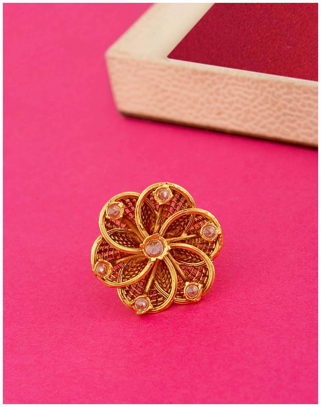 

Voylla Flower Motif Brass Statement Ring