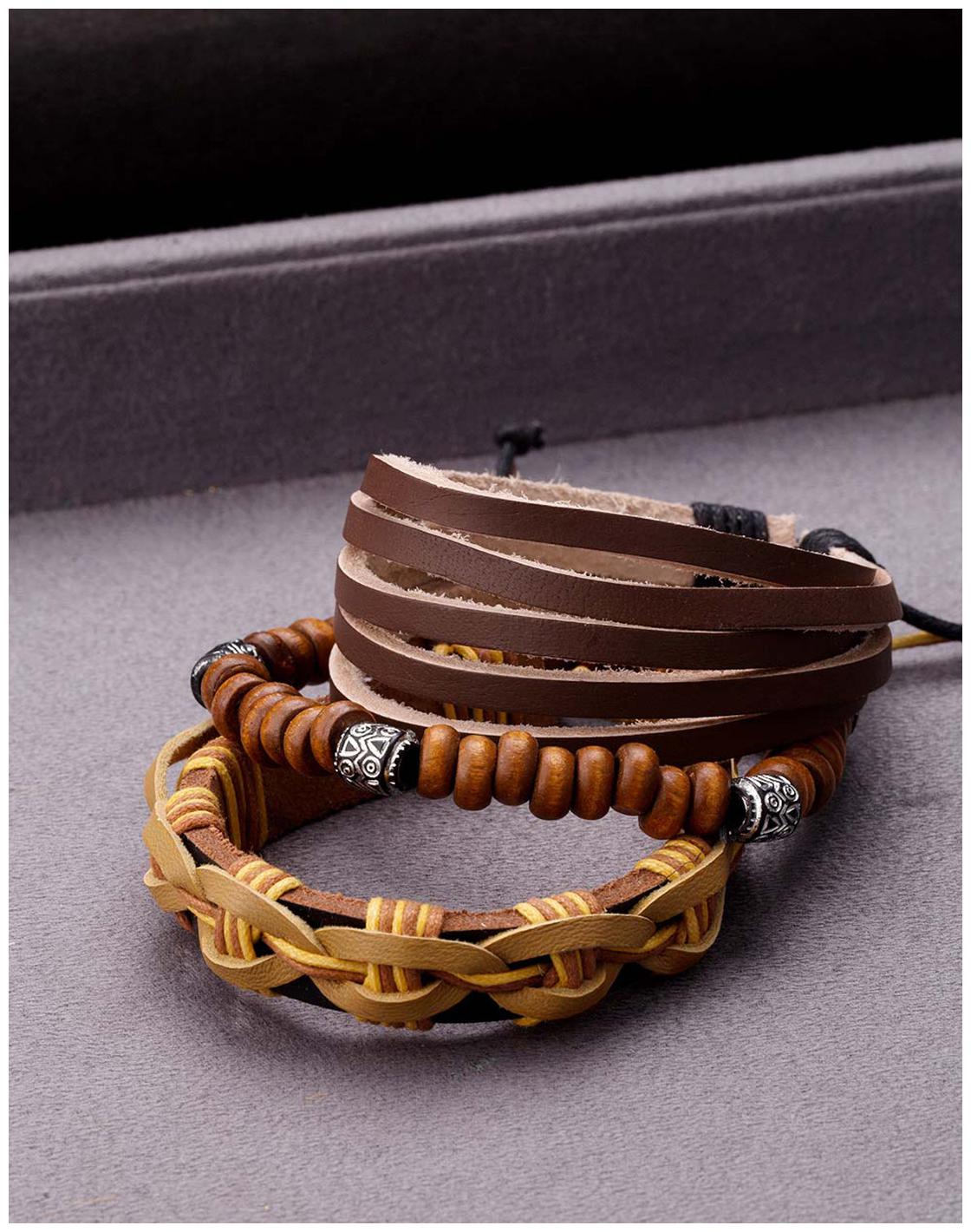 

Voylla Formal Brown Beads and Leather Cool Stacked Wrap Bracelet Set of 3