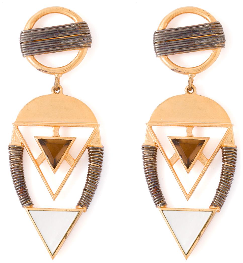 

Voylla Gold Plated Dangler Earrings Pair Adorned With Mop And Smoky Stones
