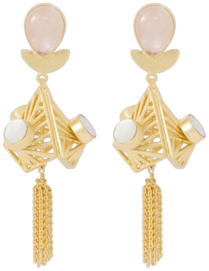 

Voylla Gold Toned Dangler Earrings With Chain Tassels