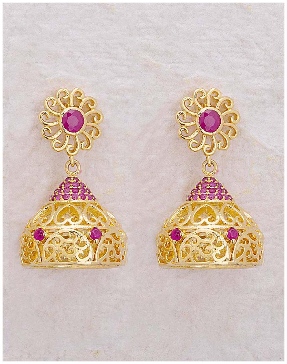 

Voylla Gold Plated Floral Swarnam Jhumka Earrings
