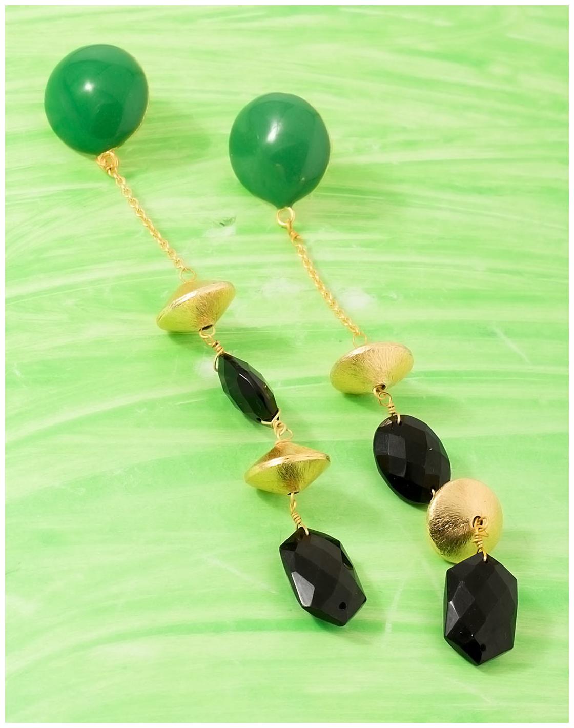 

Voylla Gold Toned Earrings With Black Stones Dangling