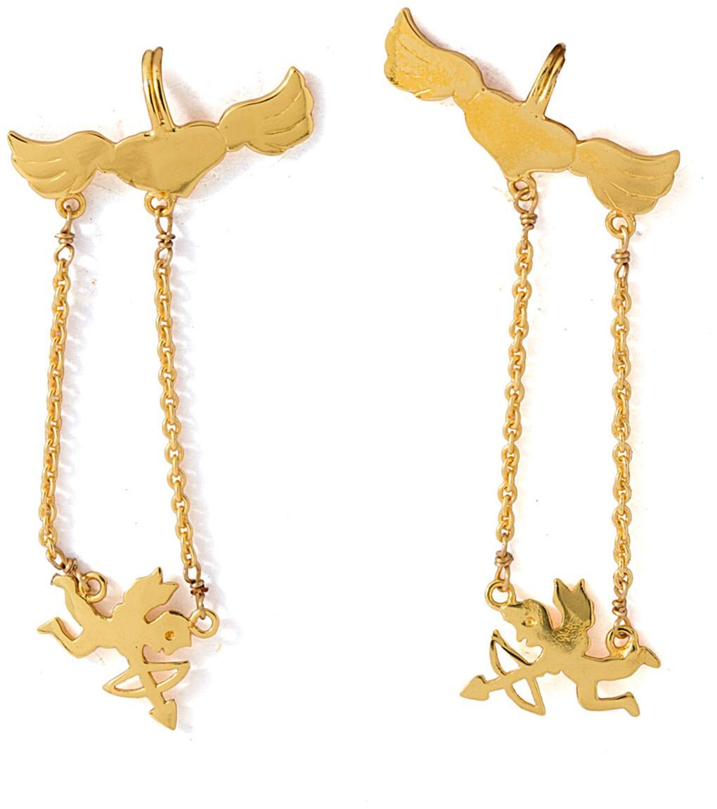 

Voylla Golden Dangler Earrings With Dangling Heart Charm