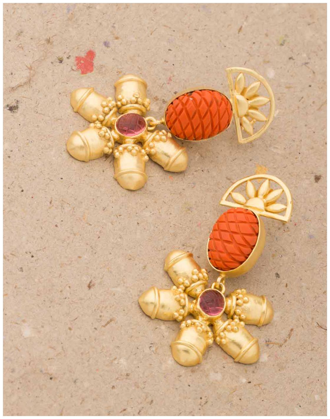 

Voylla Golden Dangler Earrings For Women