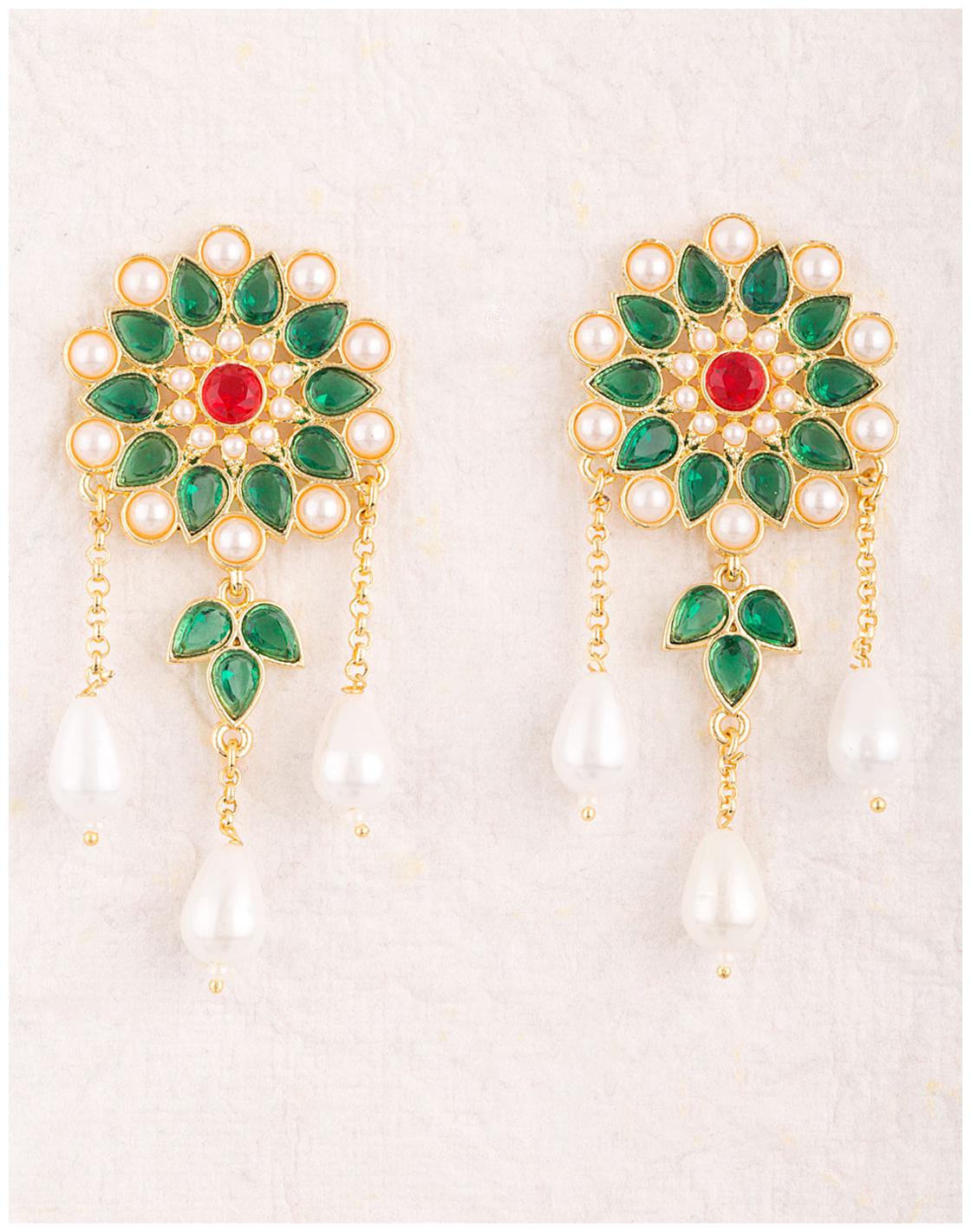 

Voylla Graceful Gold Plated Flower Dangler Earrings