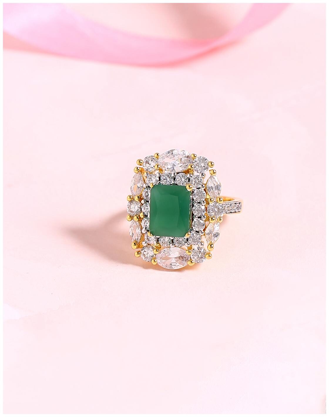 

Voylla Green and White CZ Gems Ring