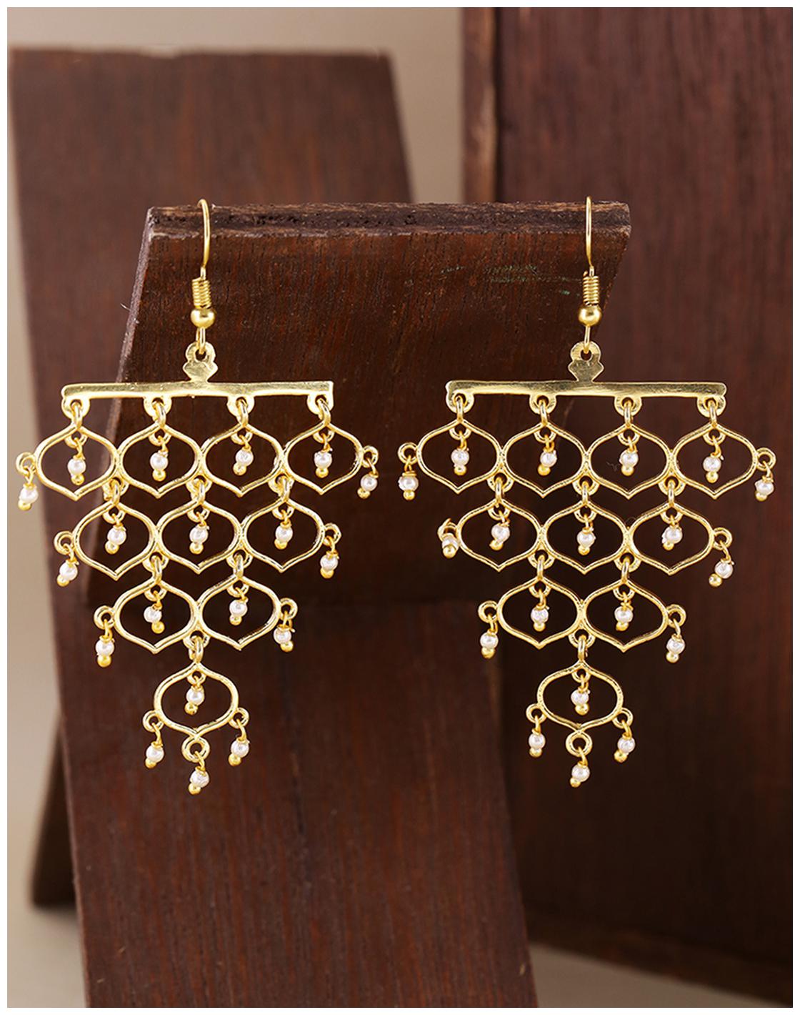 

Voylla Jaali Pearl Grapevine Pattern Earrings