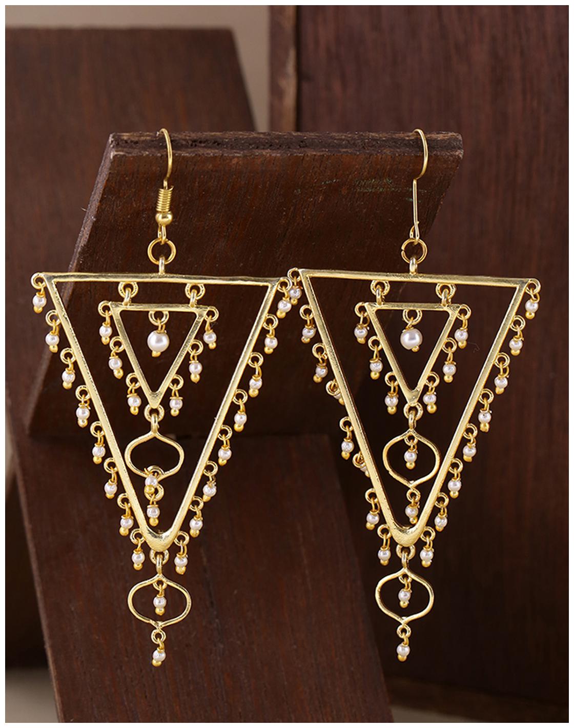

Voylla Jaali Pearl Embellished Triangles Earrings