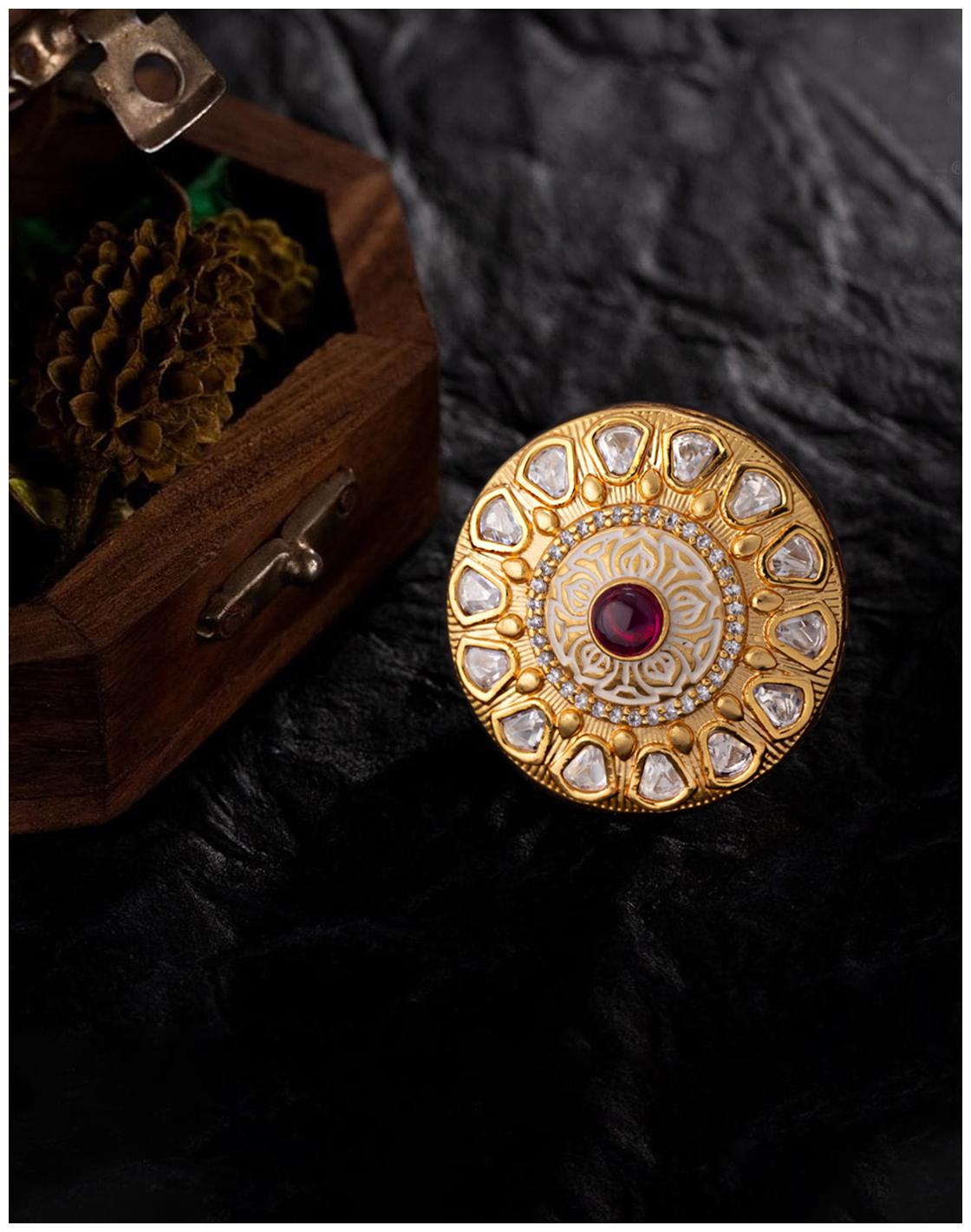 

Voylla Kundan Stanza Enamel Embellished Ring