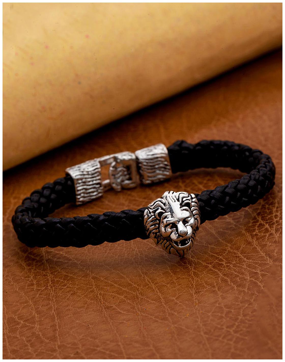 

Voylla Lion Head Oxidised Silver Plated Bracelet