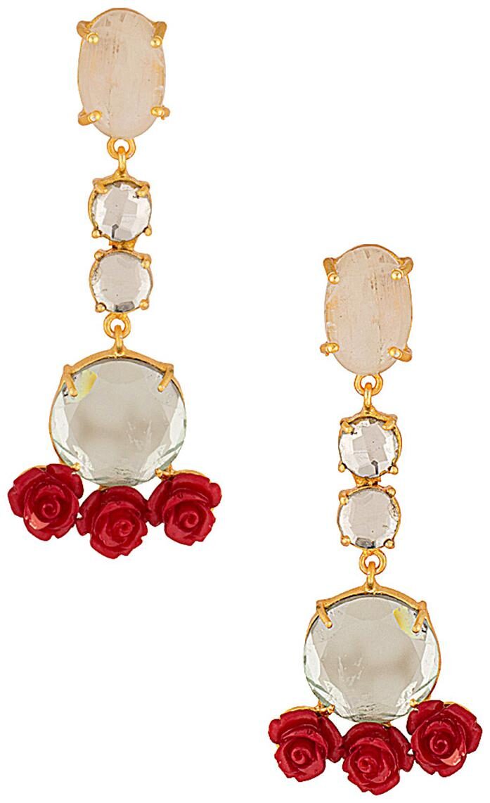 

Voylla Marvelous White Stones Studded Gold Tone Danglers