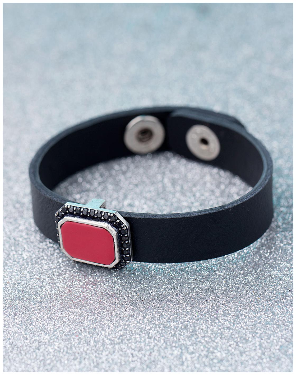 

Voylla Milestone Black Leather Bracelet with Red Stone Charm