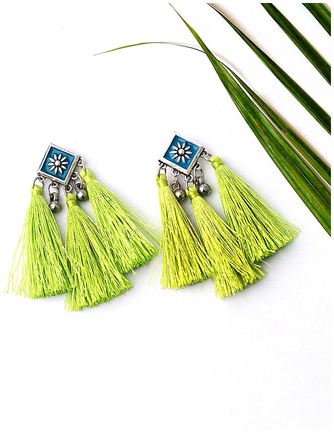 

Voylla Nakhrali Green Three Tassels Earrings