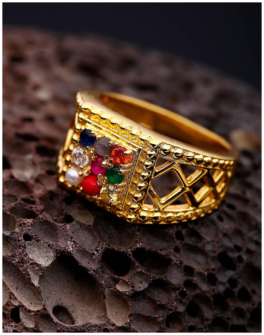

Voylla Navratan Ring with a criss-cross band