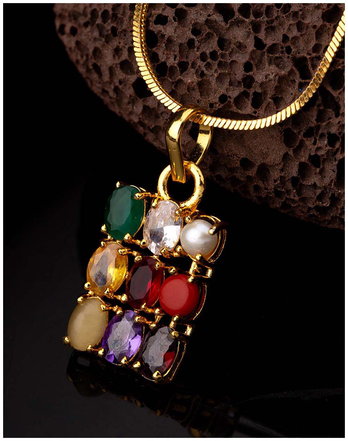 

Voylla Navratan Extension CZ Gems Pendant