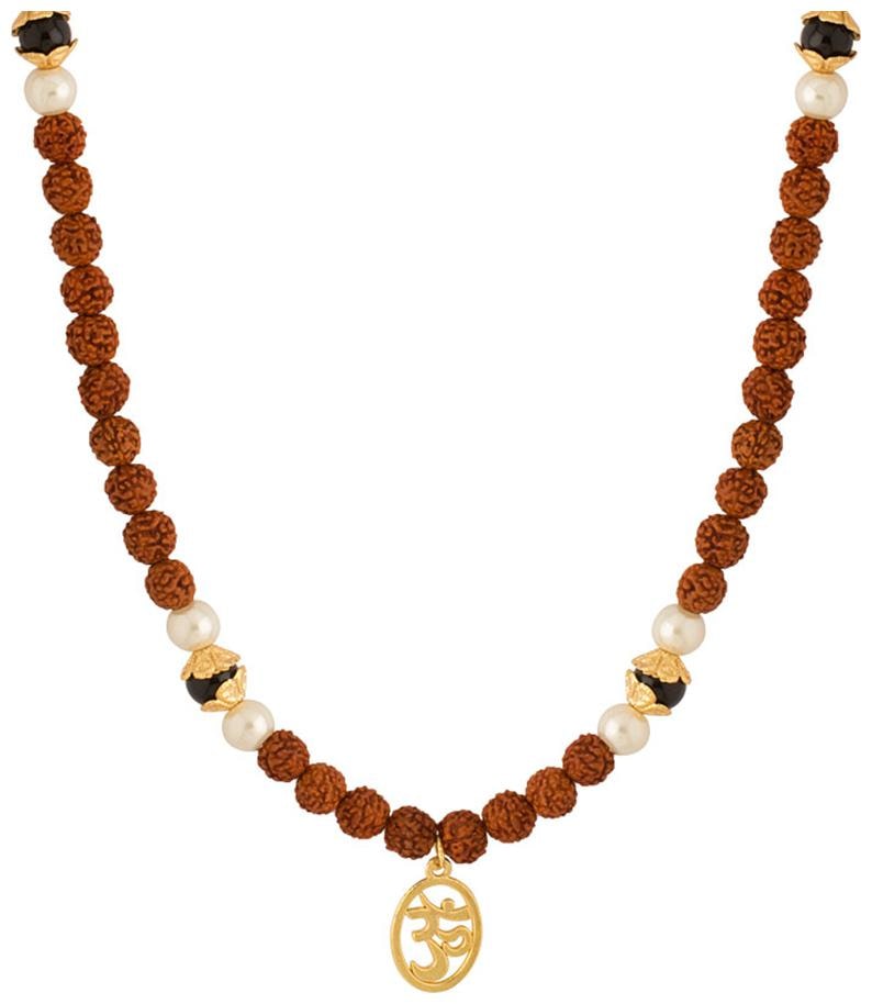 

Voylla Om Pendant With Rudraksha White Black Beaded Chain