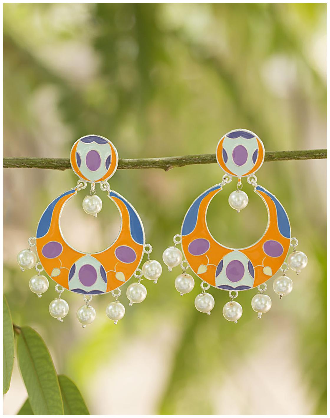 

Voylla Festive Orange Enamelled Floral Meena Danglers