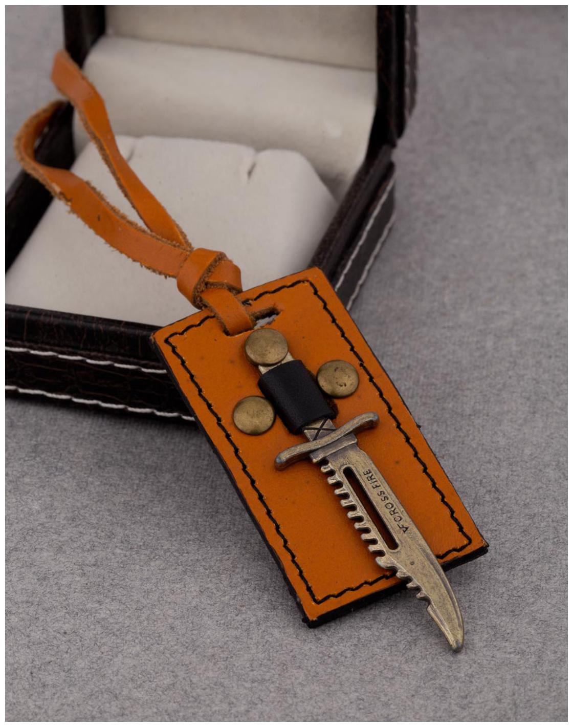 

Voylla Oxidized Gold Sword Designer Pendant With Leather Chain