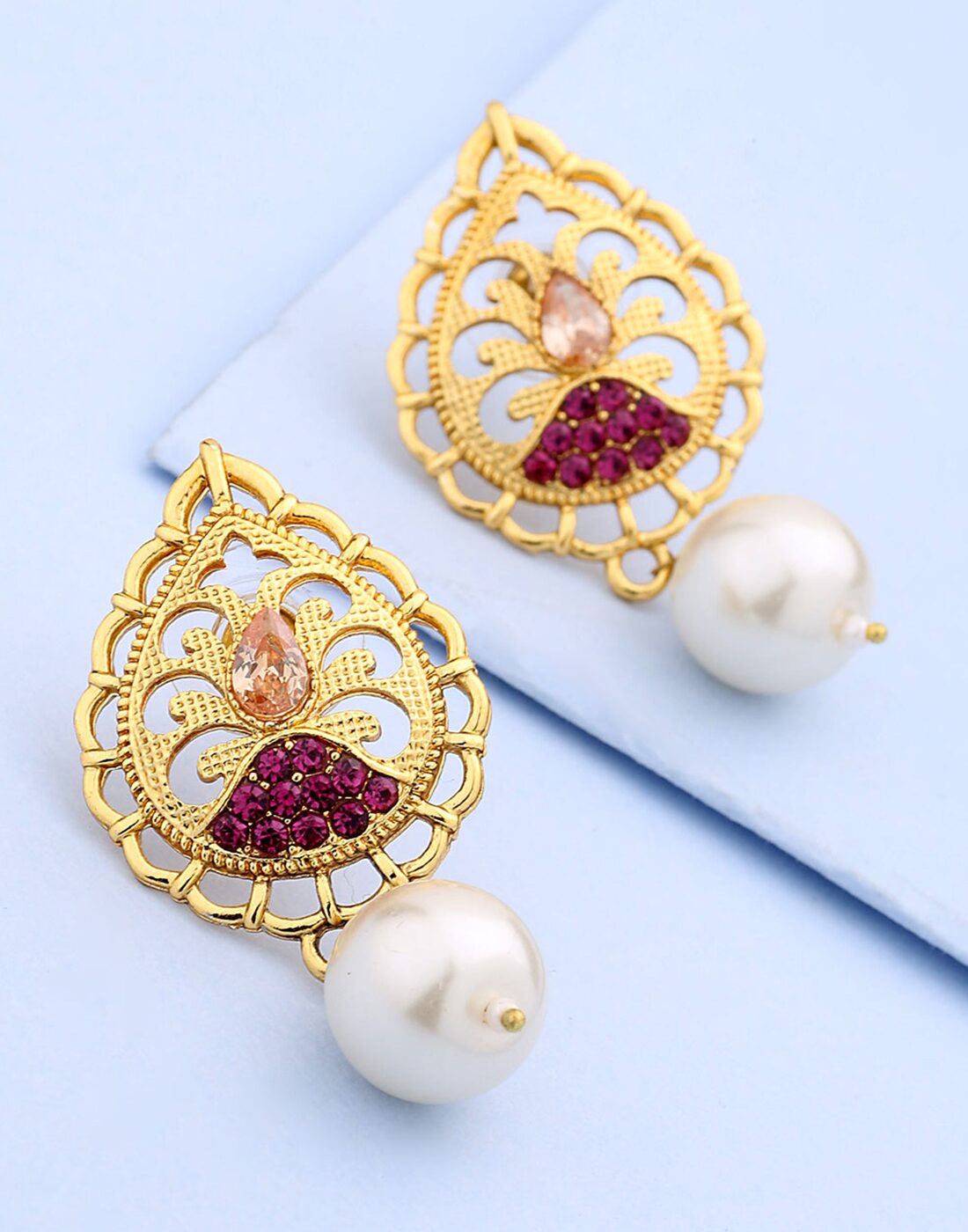 

Voylla Pear Shaped Danglers With Pearl Beads