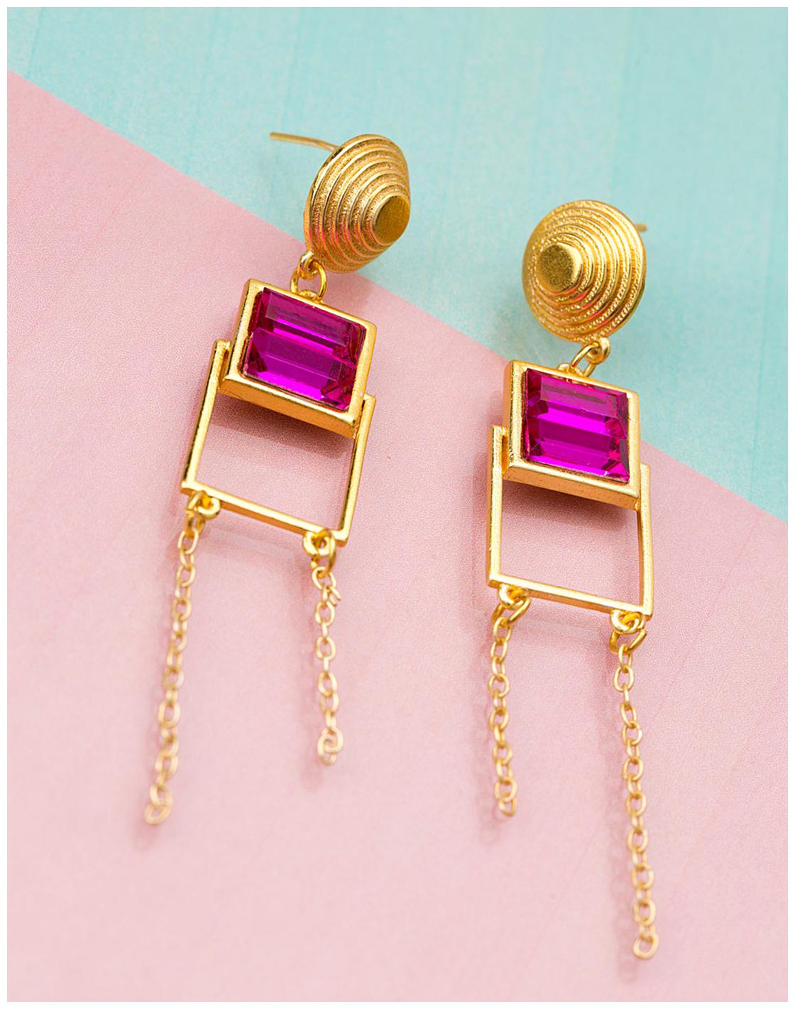

Voylla Pink n Gold Angles Geomatrix Earrings