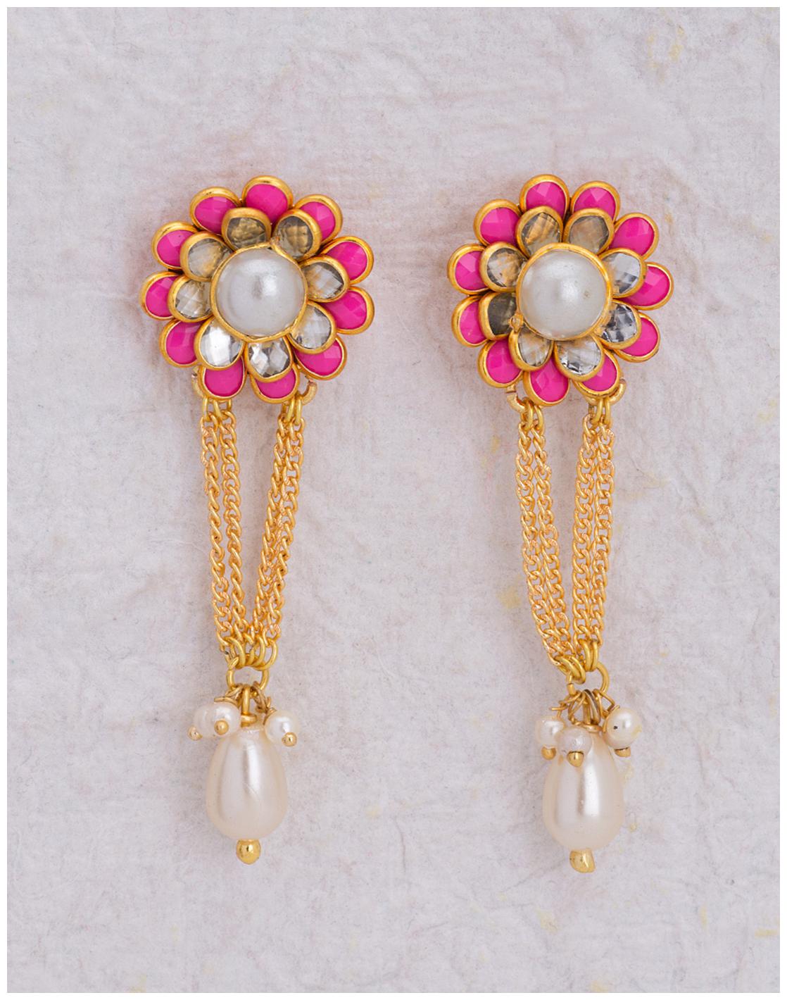 

Voylla Pink and Gold Floral Drop Earrings