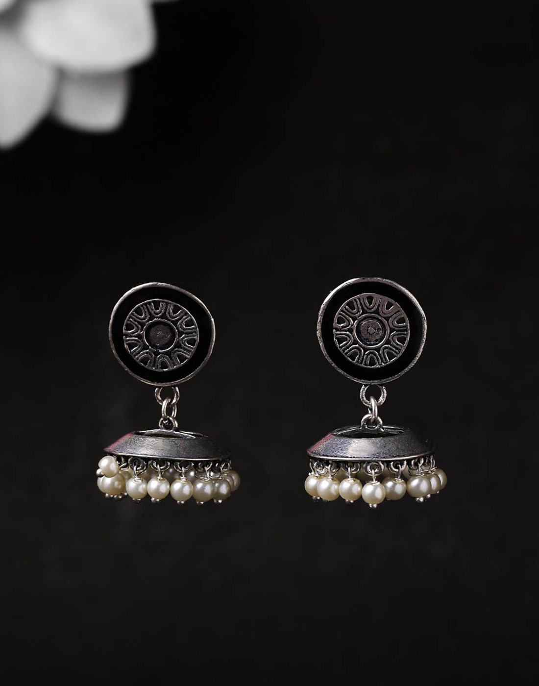 

Voylla Rangabati Oxidised Jhumkis with Faux Pearls