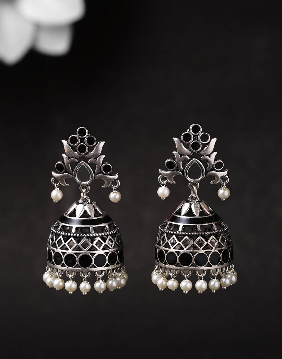 

Voylla Festive Rangabati Black Enamel Embellished Oxidised Earrings