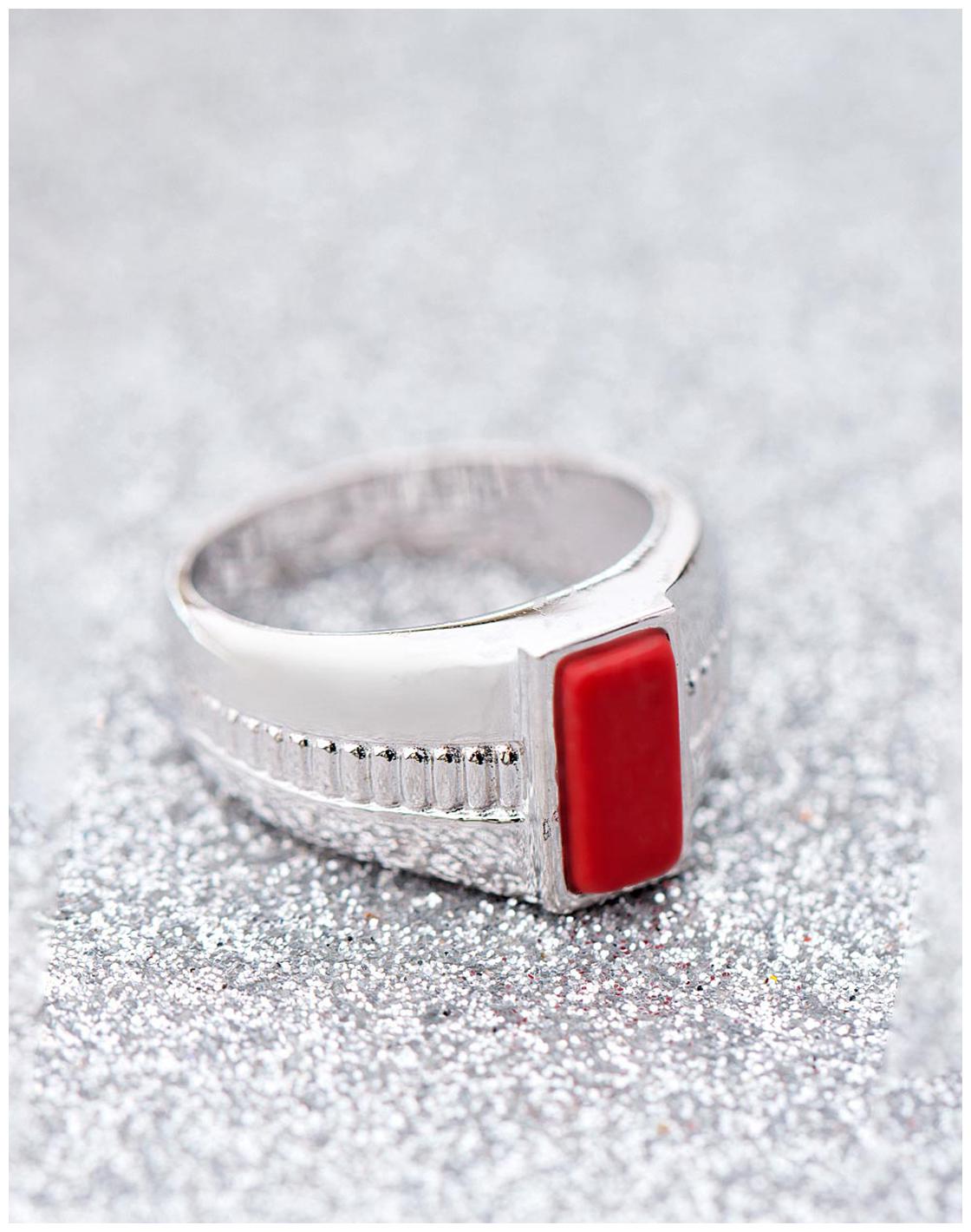 

Voylla Red Stone Studded Silver Milestone Band Ring
