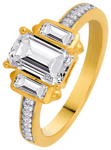 

Voylla Yellow Gold CZ 3 Stone Cocktail Ring from 9 to 5 Collection