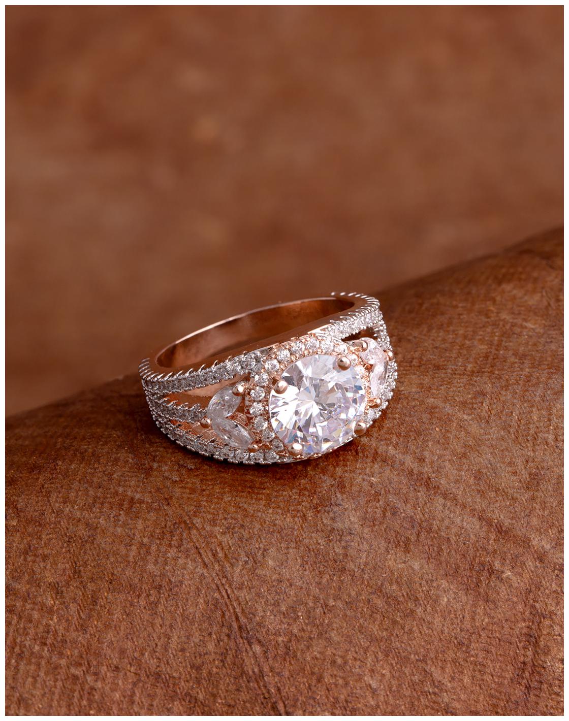 

Voylla Rose Gold Plated CZ Gem Adorned Ring