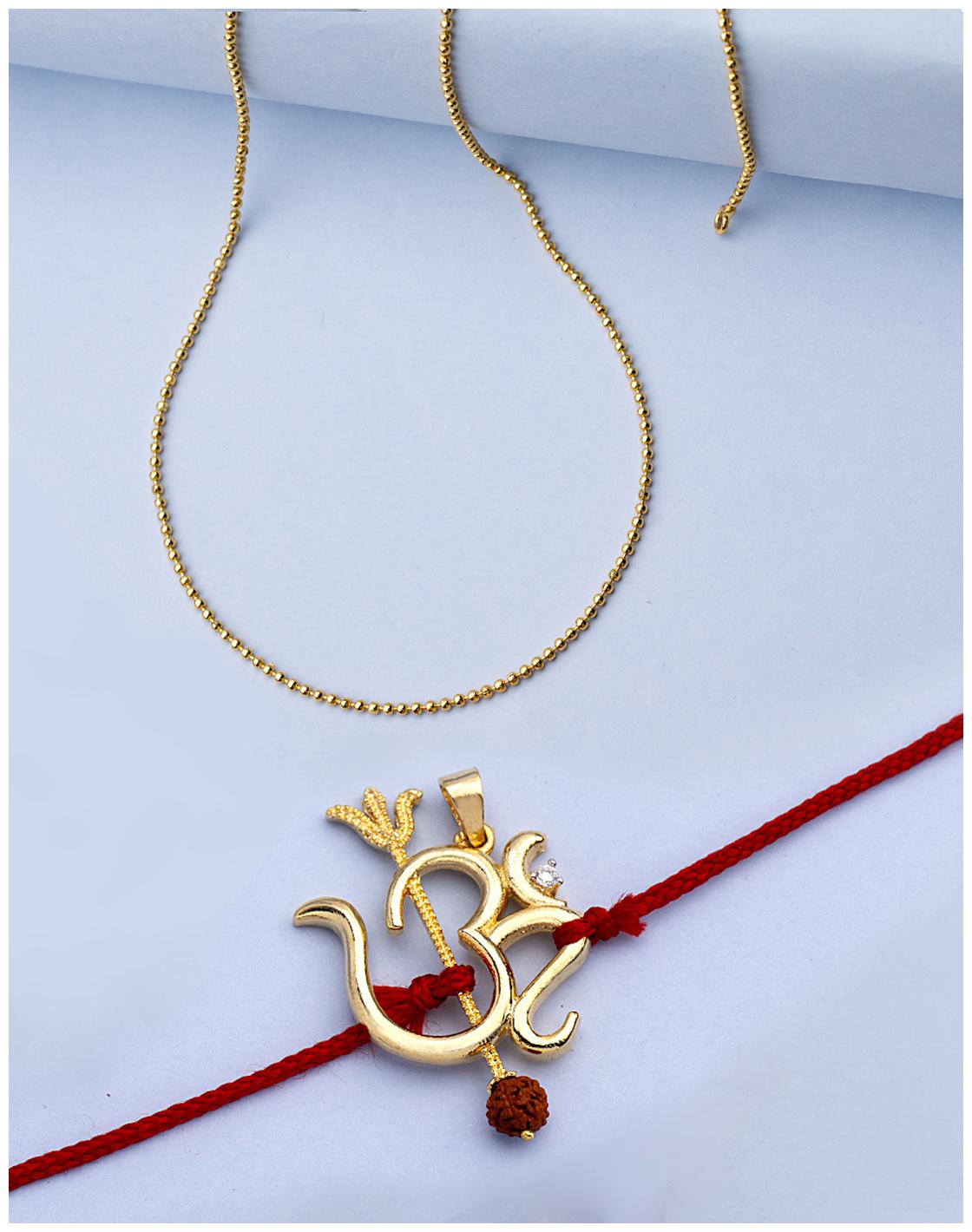 

Voylla Rudraksha Studded OM Rakhi-Pendant