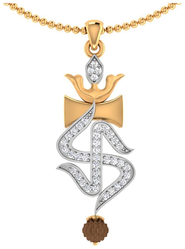 

Voylla Rudraksha Studded Swastika Design Pendant With Chain