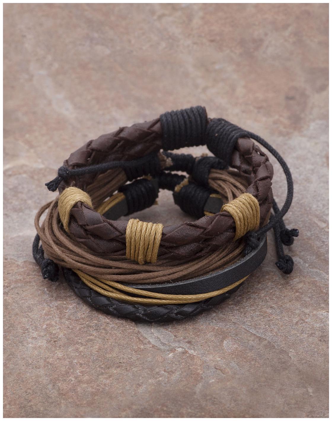 

Voylla Set Of 3 Brown Black Leather Bracelets