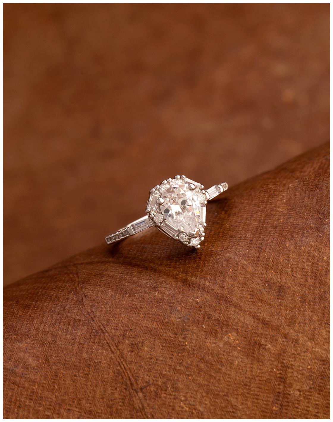 

Voylla Silver Plated Teardrop Cut Zircon Ring
