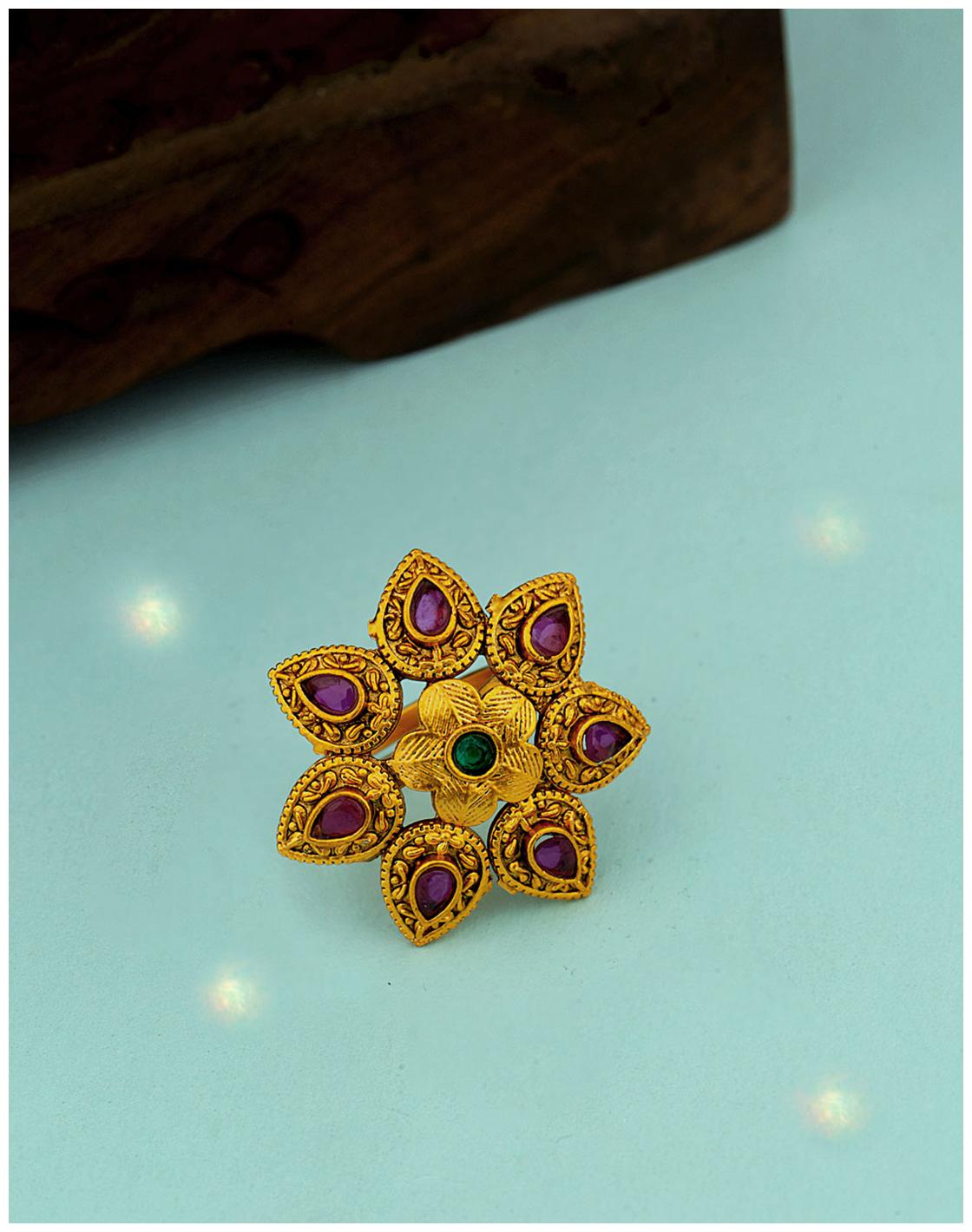 

Voylla Southern Bling Brass Floral Ring