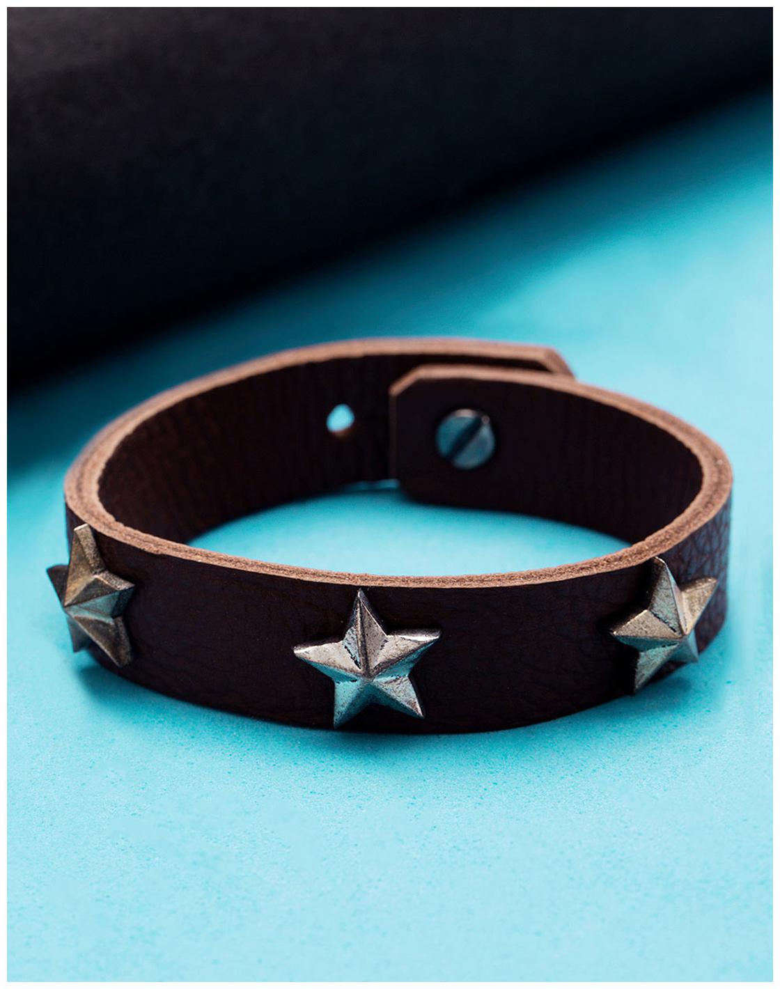

Dare by Voylla Squad Star Studded Brown Leather Bracelet