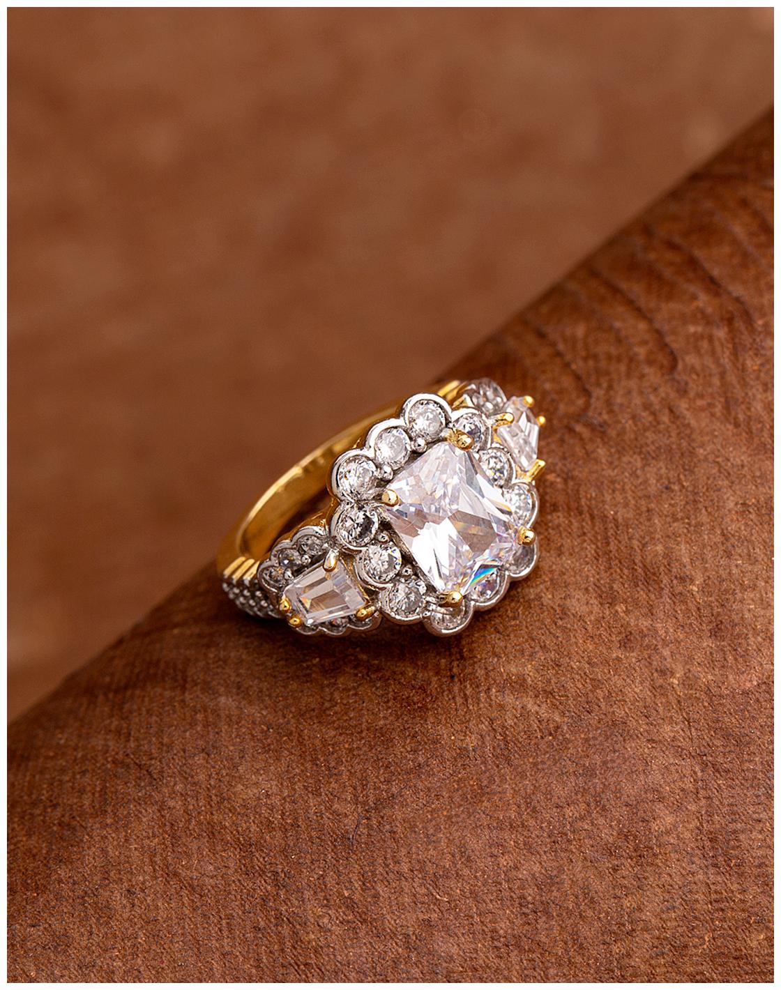 

Voylla Square Cut CZ Gem Embellished Ring