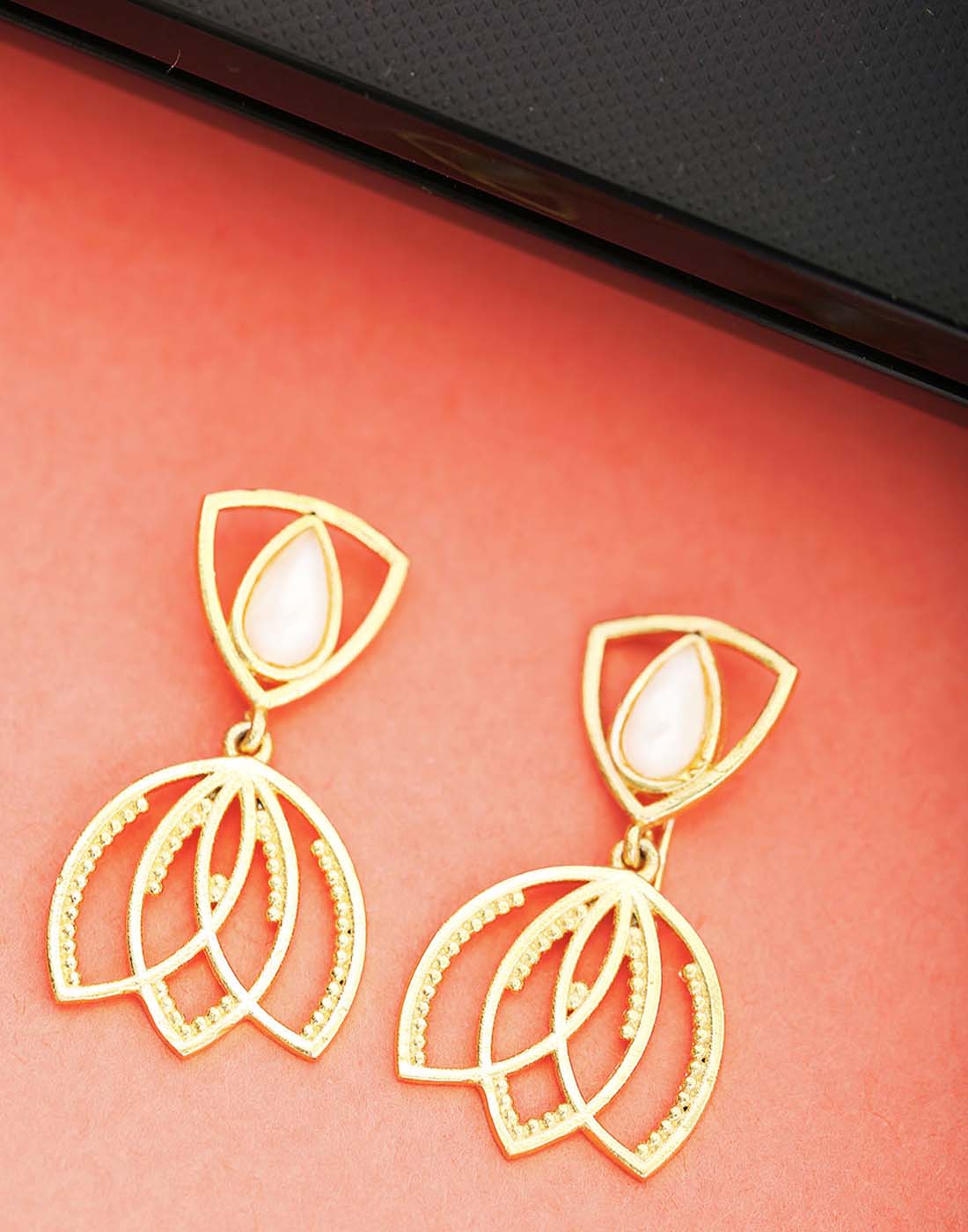 

Voylla Teardrop Pearl Embellished Floral Earrings