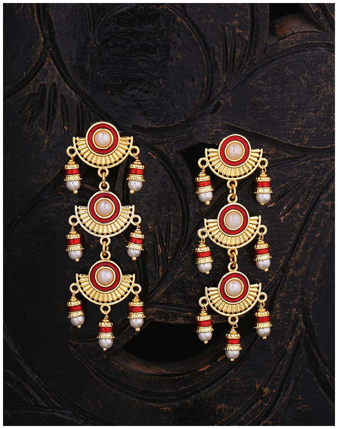 

Voylla Temple Bell Layered Drop Earrings