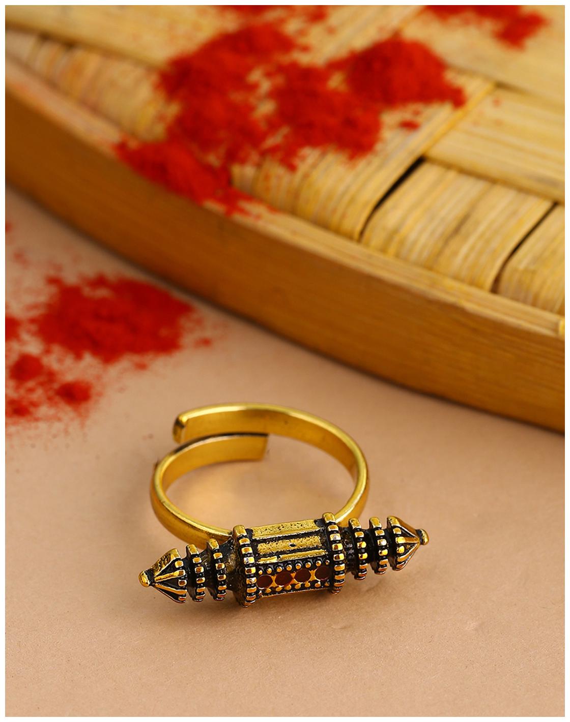 

Voylla Temple of Love Scroll Motif Statement Ring