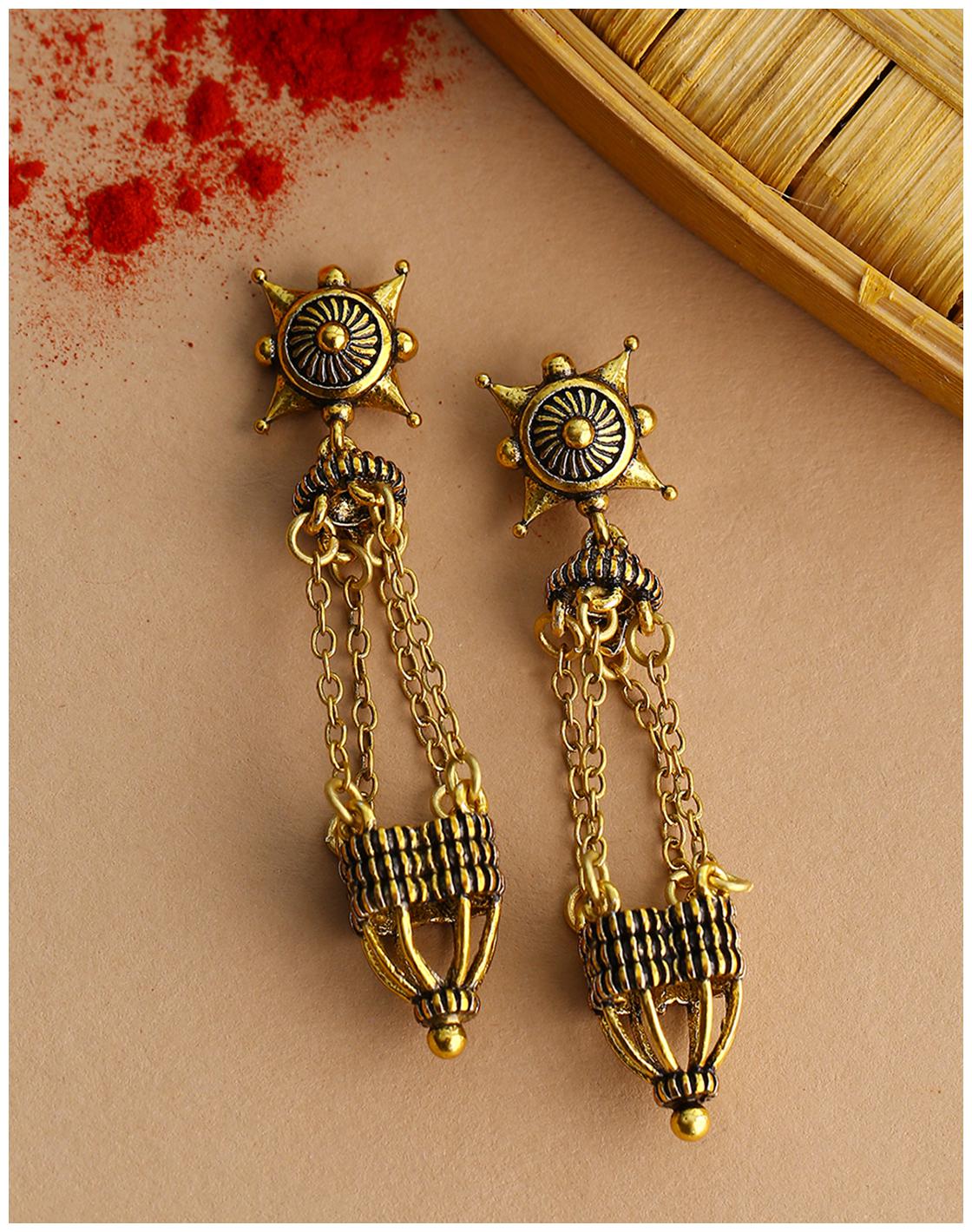 

Voylla Temple of Love Lamps Motif Drop Earrings